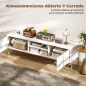Mueble de TV Moderno con 2 Puertas 2 Estantes Abiertos Orificios Pasacables para TV 65 Pulgadas 140x38x45,9 cm Blanco
