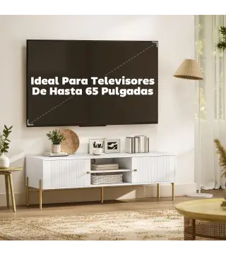 Mueble de TV Moderno con 2 Puertas 2 Estantes Abiertos Orificios Pasacables para TV 65 Pulgadas 140x38x45,9 cm Blanco