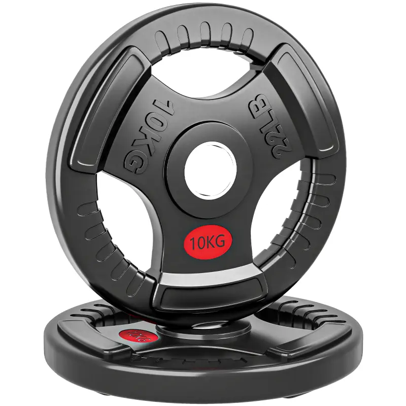 Discos Pesas Olímpicos Agujero Ø50 mm 2x10 kg con Anillo Interior de Acero Triple Agarre para Mancuernas y Barras Negro