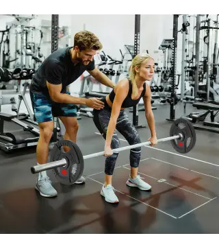 Discos Pesas Olímpicos Agujero Ø50 mm 2x10 kg con Anillo Interior de Acero Triple Agarre para Mancuernas y Barras Negro