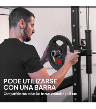 Discos Pesas Olímpicos Agujero Ø50 mm 2x10 kg con Anillo Interior de Acero Triple Agarre para Mancuernas y Barras Negro