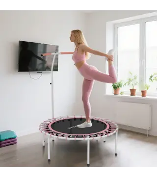 Cama Elástica Fitness Ø102 cm con Mango Ajustable de 5 Niveles y Marco de Acero para Entrenamiento Piernas Cuerpo Azul