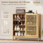 Zapatero con 2 Puertas Correderas de Lamas Estantes Ajustables para 16 Pares de Zapatos 80x35x80 cm Natural