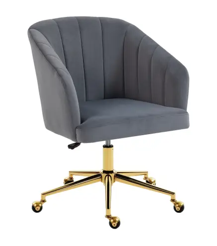 Silla de Oficina con Ruedas de Terciopelo con Respaldo Acolchado Altura Ajustable Espuma Alta Resiliencia Gris