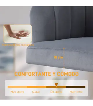 Silla de Oficina con Ruedas de Terciopelo con Respaldo Acolchado Altura Ajustable Espuma Alta Resiliencia Gris