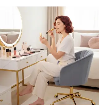 Silla de Oficina con Ruedas de Terciopelo con Respaldo Acolchado Altura Ajustable Espuma Alta Resiliencia Gris