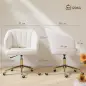 Silla de Oficina con Ruedas de Terciopelo con Respaldo Acolchado Altura Ajustable Espuma Alta Resiliencia Crema