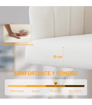 Silla de Oficina con Ruedas de Terciopelo con Respaldo Acolchado Altura Ajustable Espuma Alta Resiliencia Crema