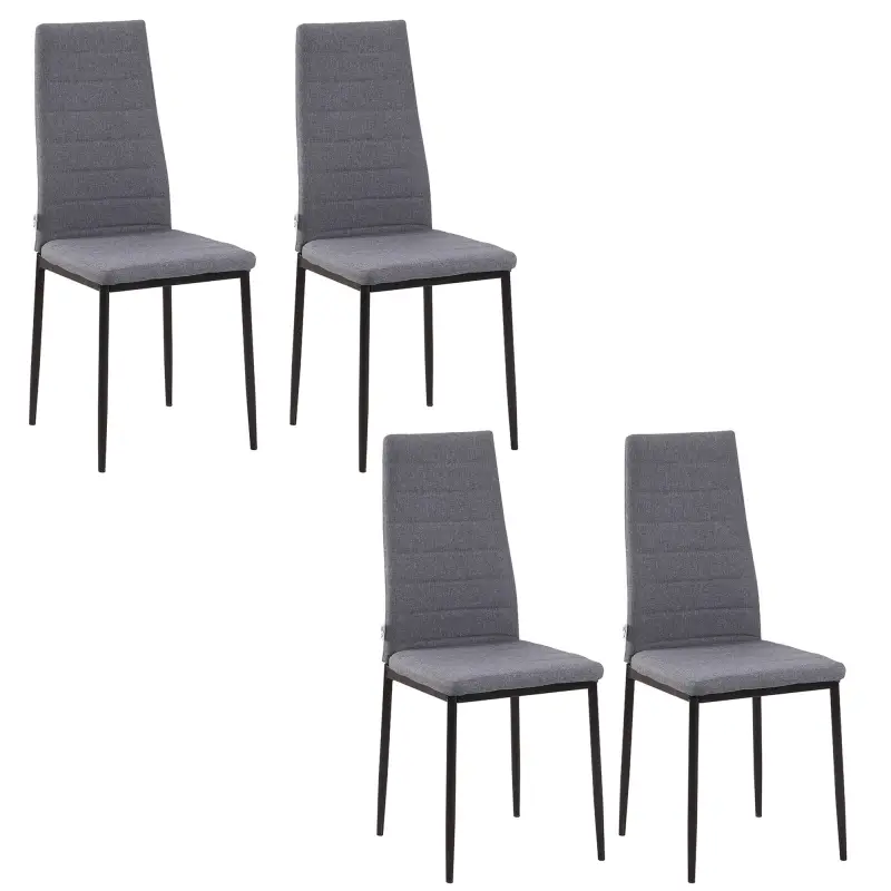 Pack de 4 Sillas de Cocina Modernas Tapizadas en Lino y Patas de Metal para Salón Carga 120 kg 41x50x97 cm Gris Pack de 4 Sillas de Cocina Modernas Tapizadas en Lino y Patas de Metal para Salón Carga 120 kg 41x50x97 cm Gris