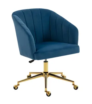 Silla de Oficina con Ruedas de Terciopelo con Respaldo Acolchado Altura Ajustable Espuma Alta Resiliencia Azul