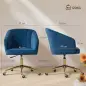 Silla de Oficina con Ruedas de Terciopelo con Respaldo Acolchado Altura Ajustable Espuma Alta Resiliencia Azul