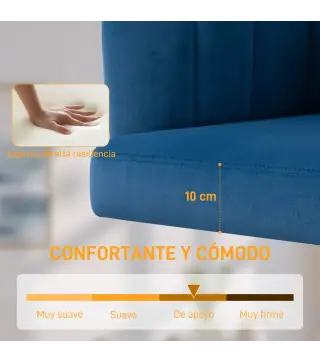 Silla de Oficina con Ruedas de Terciopelo con Respaldo Acolchado Altura Ajustable Espuma Alta Resiliencia Azul