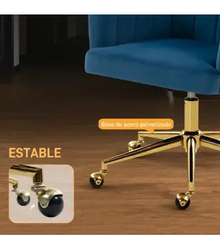 Silla de Oficina con Ruedas de Terciopelo con Respaldo Acolchado Altura Ajustable Espuma Alta Resiliencia Azul
