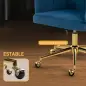 Silla de Oficina con Ruedas de Terciopelo con Respaldo Acolchado Altura Ajustable Espuma Alta Resiliencia Azul