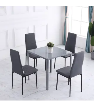 Pack de 4 Sillas de Cocina Modernas Tapizadas en Lino y Patas de Metal para Salón Carga 120 kg 41x50x97 cm Gris