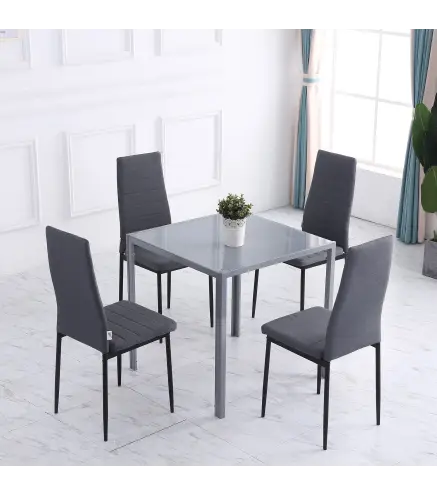 Pack de 4 Sillas de Cocina Modernas Tapizadas en Lino y Patas de Metal para Salón Carga 120 kg 41x50x97 cm Gris