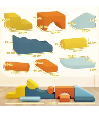 Juego de 9 Bloques de Espuma para Niños con Fundas de Terciopelo Lavables para Escalar y Gatear Multicolor