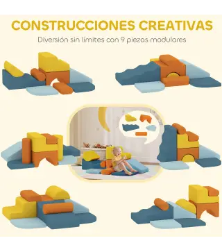 Juego de 9 Bloques de Espuma para Niños con Fundas de Terciopelo Lavables para Escalar y Gatear Multicolor