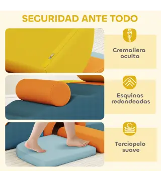 Juego de 9 Bloques de Espuma para Niños con Fundas de Terciopelo Lavables para Escalar y Gatear Multicolor