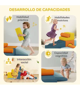Juego de 9 Bloques de Espuma para Niños con Fundas de Terciopelo Lavables para Escalar y Gatear Multicolor