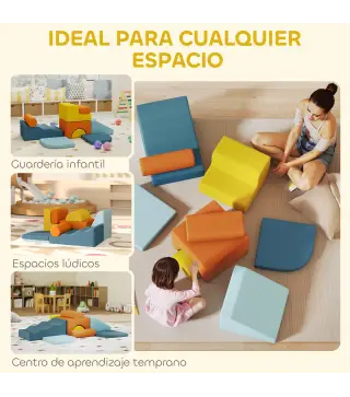 Juego de 9 Bloques de Espuma para Niños con Fundas de Terciopelo Lavables para Escalar y Gatear Multicolor