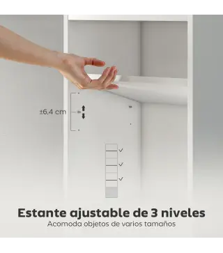 Librería de 7 Niveles Estantería para Libros Moderna con Estantes Abiertos y Puerta 40x30x180 cm Blanco