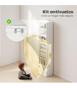 Librería de 7 Niveles Estantería para Libros Moderna con Estantes Abiertos y Puerta 40x30x180 cm Blanco