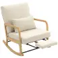 Silla Mecedora Nórdica con Reposapiés Respaldo Ajustable Mecedora de Pana Patas de Madera y Reposabrazos Cojín Crema