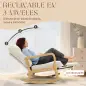 Silla Mecedora Nórdica con Reposapiés Respaldo Ajustable Mecedora de Pana Patas de Madera y Reposabrazos Cojín Crema