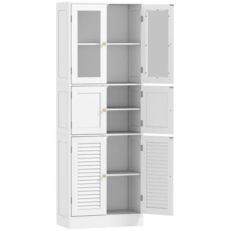Columna de Baño Estrecha con Puertas de Vidrio Puertas de Lamas Estantes Ajustables 60x30x170 cm Blanco