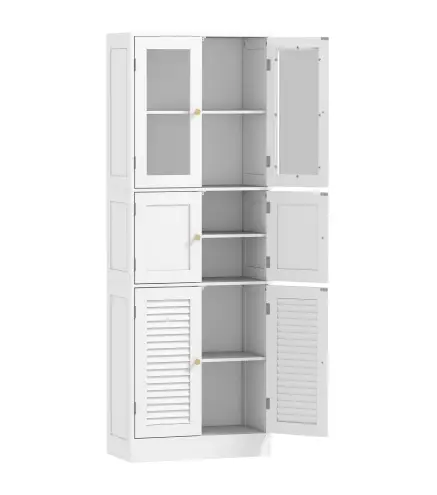 Columna de Baño Estrecha con Puertas de Vidrio Puertas de Lamas Estantes Ajustables 60x30x170 cm Blanco