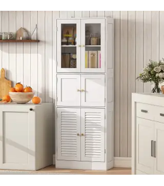 Columna de Baño Estrecha con Puertas de Vidrio Puertas de Lamas Estantes Ajustables 60x30x170 cm Blanco