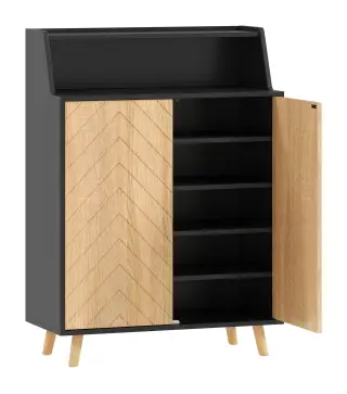 Zapatero Entrada Recibidor con 2 Puertas Estantes Ajustables y Compartimento Abierto 75x35x104 cm Negro y Natural