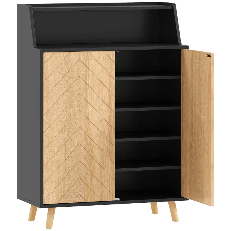 Zapatero Entrada Recibidor con 2 Puertas Estantes Ajustables y Compartimento Abierto 75x35x104 cm Negro y Natural