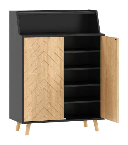 Zapatero Entrada Recibidor con 2 Puertas Estantes Ajustables y Compartimento Abierto 75x35x104 cm Negro y Natural