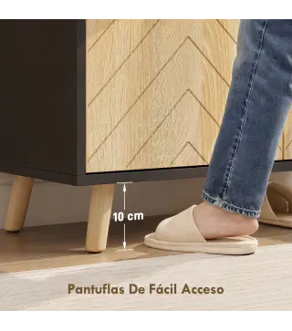 Zapatero Entrada Recibidor con 2 Puertas Estantes Ajustables y Compartimento Abierto 75x35x104 cm Negro y Natural