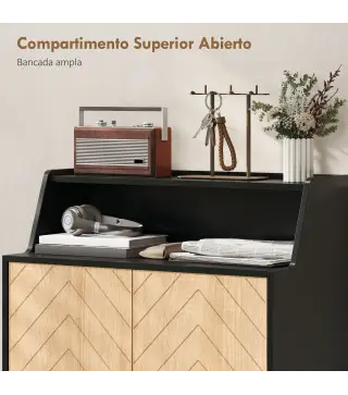 Zapatero Entrada Recibidor con 2 Puertas Estantes Ajustables y Compartimento Abierto 75x35x104 cm Negro y Natural