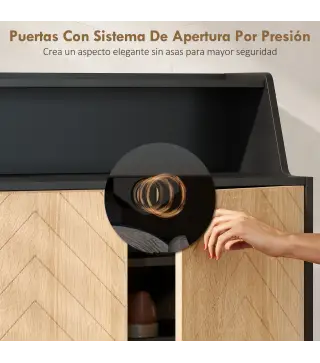 Zapatero Entrada Recibidor con 2 Puertas Estantes Ajustables y Compartimento Abierto 75x35x104 cm Negro y Natural