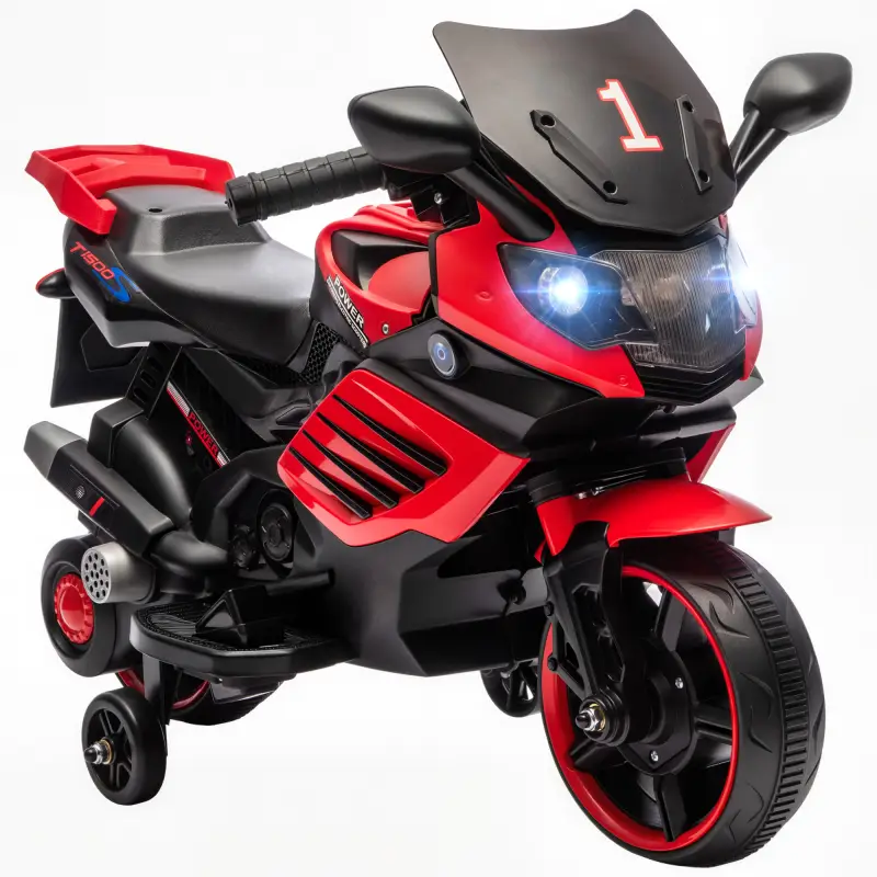 Moto Eléctrica para Niños 6V con Ruedas de Apoyo Música Faro para Niños de 18-36 Mesas Rojo