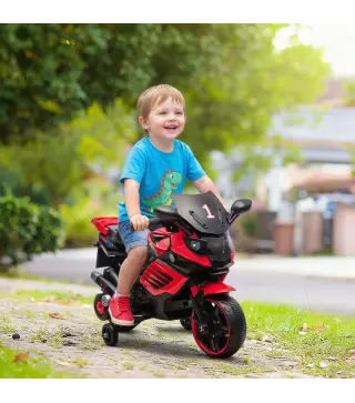 Moto Eléctrica para Niños 6V con Ruedas de Apoyo Música Faro para Niños de 18-36 Mesas Rojo
