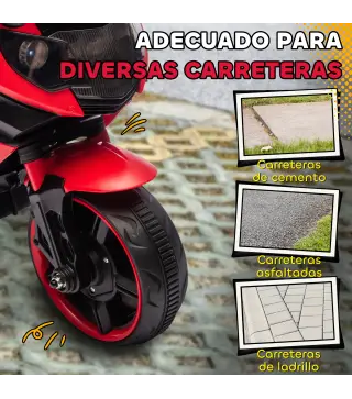 Moto Eléctrica para Niños 6V con Ruedas de Apoyo Música Faro para Niños de 18-36 Mesas Rojo