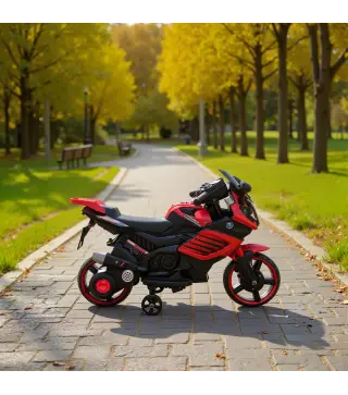 Moto Eléctrica para Niños 6V con Ruedas de Apoyo Música Faro para Niños de 18-36 Mesas Rojo