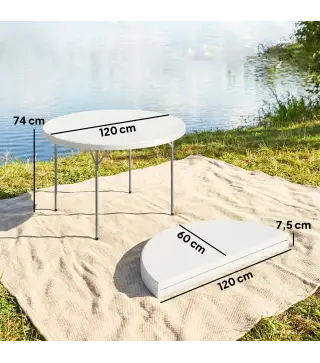 Mesa Plegable Camping 120x120x74 cm Mesa Plegable Portátil con Encimera de HDPE Almohadillas Antideslizantes Blanco