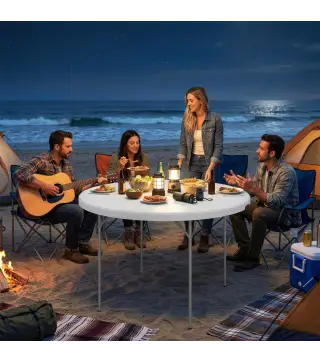 Mesa Plegable Camping 120x120x74 cm Mesa Plegable Portátil con Encimera de HDPE Almohadillas Antideslizantes Blanco