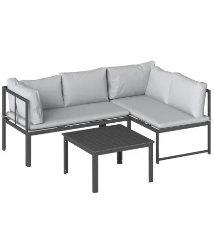 Conjunto de Jardín Exterior con Cojines 2 Sofás de 2 Plazas Reposabrazos Ajustables y Mesa de Centro de Listones Gris