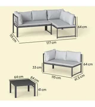 Conjunto de Jardín Exterior con Cojines 2 Sofás de 2 Plazas Reposabrazos Ajustables y Mesa de Centro de Listones Gris