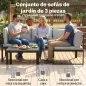 Conjunto de Jardín Exterior con Cojines 2 Sofás de 2 Plazas Reposabrazos Ajustables y Mesa de Centro de Listones Gris