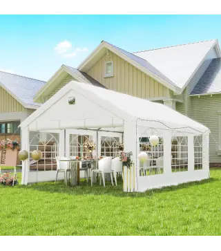 Carpa para Fiestas 4x6 m Carpa de Jardín con Paredes Extraíbles 2 Puertas y Ventanas UPF30+ para Boda Camping Blanco