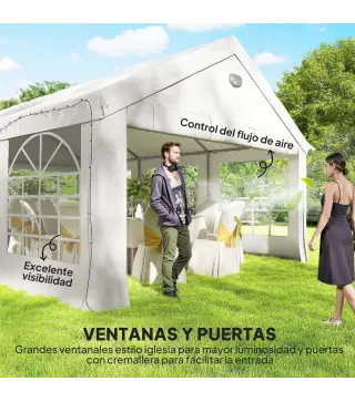 Carpa para Fiestas 4x6 m Carpa de Jardín con Paredes Extraíbles 2 Puertas y Ventanas UPF30+ para Boda Camping Blanco