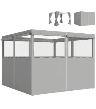 4 Paredes Laterales para Cenador 3x3 m Laterales de Carpa con 8 Ventanas Protección UV 30+ Impermeable Gris Claro